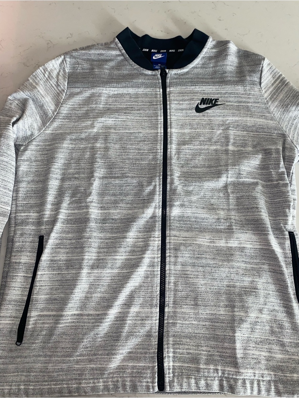 Nike Men’s Heathered Light Gray Full-Zip Jacket with Black Trim